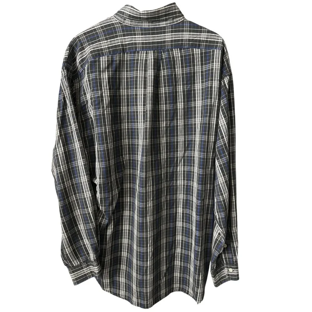 Ralph Lauren Plaid Button-Down Shirt Blaire Black Blue Cotton Long Sleeve Large